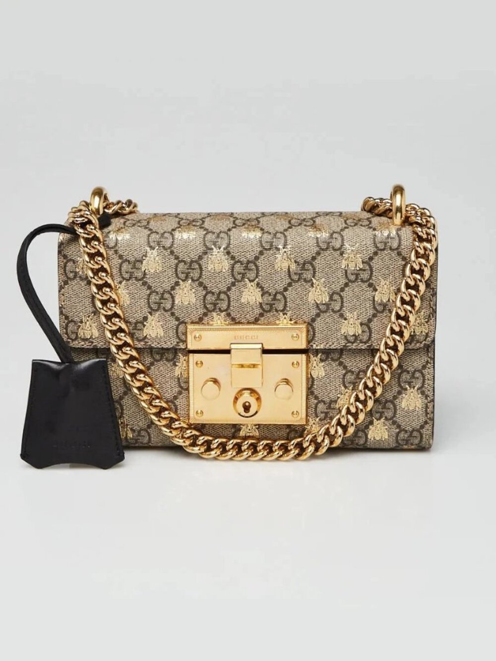 Gucci Beige/Ebony GG Supreme Bees Coated Canvas Padlock Small Shoulder Bag